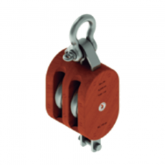 10 in. Regular Wood Shell Block Double Sheave - WLL 6000 lb - Anchor Shackle - 1-1/8 in. Manilla Rope