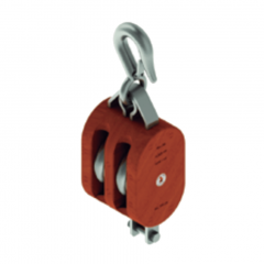 14 in. Extra Heavy Wood Shell Block Double Sheave - WLL 15000 lb - Hook w/Latch - 1-3/4 in. Manilla Rope