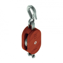 5 in. Regular Wood Shell Block Single Sheave - WLL 1200 lb - Hook w/Latch - 5/8 in. Manilla Rope