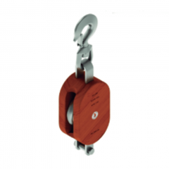 4 in. Regular Wood Shell Block Single Sheave - WLL 1000 lb - Swivel Hook w/Latch - 1/2 in. Manilla Rope