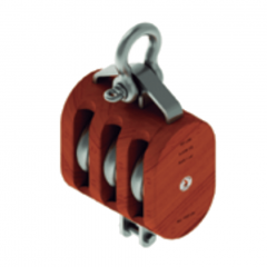 8 in. Extra Heavy Wood Shell Block Triple Sheave - WLL 7000 lb - Anchor Shackle - 1-1/8 in. Manilla Rope