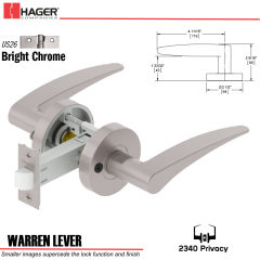 Hager 2340 Warren Lever Tubular Lockset US26 Stock No 169821