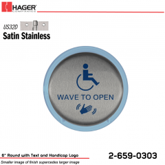 Hager 6 in. Round Actuator with Text & Handicap Logo Stock No 185055