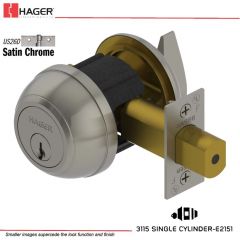 Hager 3115 2-3/8 US26D NC FP1RC IC Grade 1 Deadlock Stock No 146611