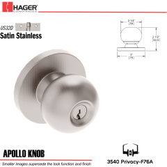 Hager 3540 Apollo Knob Lockset US32D Stock No 153701
