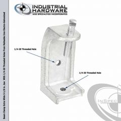 Beam Clamp Extra Wide 3-1/8 in. Jaw With 1/4-20 Threaded Holes From Malleable Iron Electro-Galvanized