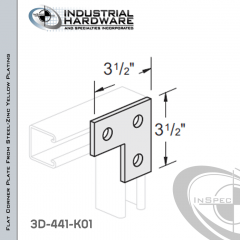 Flat Corner Plate From Steel-Zinc Yellow Plating With 3-Holes X 3-1/2 in. Long