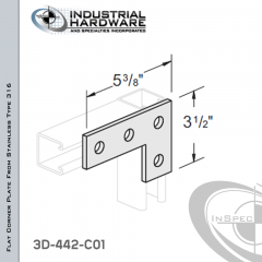 Flat Corner Plate From Stainless Type 316 With 4-Holes X 5-3/8 in. Long