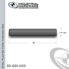 Threaded Rod From Plain Steel With 1/4-20 X 12 Ft. Thread