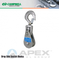 Campbell #7339754 3 in. Single Sheave Drop Side Snatch Blocks - Wire Rope - WLL 4409 lb - Swivel Hook w/Latch