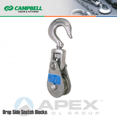 Campbell #7339760 4-1/2 in. Single Single Sheave Drop Side Snatch Blocks - Wire Rope - WLL 8818 lb - Swivel Hook
