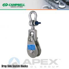 Campbell #7339762 4-1/2 in. Single Sheave Drop Side Snatch Blocks - Wire Rope - WLL 8818 lb - Swivel Eye w/Screw Pin Shackle