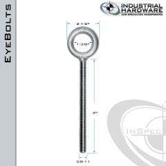 K2007-4-HDG: 5/8-11 x 4 in Long Full Thread Plain Pattern Eyebolt Carbon Steel - Made in the USA