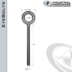 K2007-4-ZN: 5/8-11 x 4 in Long Full Thread Plain Pattern Eyebolt Carbon Steel - Made in the USA