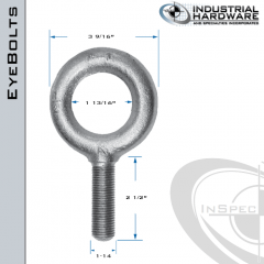 K2010-UNS-ZN: 1-14 x 2-1/2 in Long Full Thread Plain Pattern Eyebolt Carbon Steel - Made in the USA