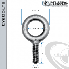 K2012: 1-1/4-7 x 3 in Long Full Thread Plain Pattern Eyebolt Carbon Steel - Made in the USA