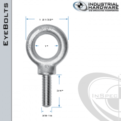 K2023-A-HDG: 3/8-16 x 3/4 in Long Full Thread Shoulder Pattern Eyebolt Carbon Steel - Made in the USA