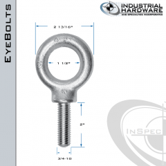 K2028-HDG: 3/4-10 x 2 in Long Full Thread Shoulder Pattern Eyebolt Carbon Steel - Made in the USA