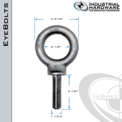 K2034-LT: 1-1/2-6 x 3-1/2 in Long Full Thread Shoulder Pattern Eyebolt Alloy Steel 8620 - Made in the USA