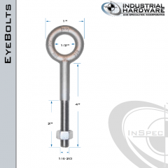 N2001-316SS-4: 1/4-20 x 4 in Long with 2 in Thread Plain Pattern Eyebolt with Nut SS Type 316 - Made in the USA