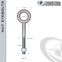 N2003-316SS-2-1/2: 3/8-16 x 2-1/2 in Long with 1-1/2 in Thread Plain Pattern Eyebolt with Nut SS Type 316 - Made in the USA