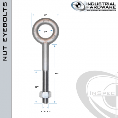 N2005-316SS-6: 1/2-13 x 6 in Long with 3 in Thread Plain Pattern Eyebolt with Nut SS Type 316 - Made in the USA