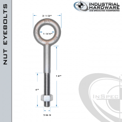 N2009-316SS-12: 7/8-9 x 12 in Long with 4 in Thread Plain Pattern Eyebolt with Nut SS Type 316 - Made in the USA