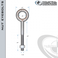 N2010-316SS-6: 1-8 x 6 in Long with 3 in Thread Plain Pattern Eyebolt with Nut SS Type 316 - Made in the USA