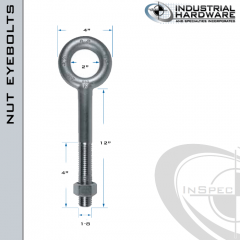 N2010-SS-12: 1-8 x 12 in Long with 4 in Thread Plain Pattern Eyebolt with Nut SS Type 304 - Made in the USA