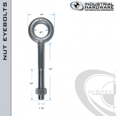 N2010-SS-6: 1-8 x 6 in Long with 3 in Thread Plain Pattern Eyebolt with Nut SS Type 304 - Made in the USA