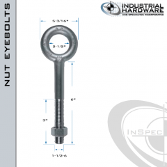 N2014-SS-6: 1-1/2-6 x 6 in Long with 3 in Thread Plain Pattern Eyebolt with Nut SS Type 304 - Made in the USA