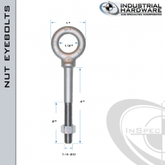 N2021-316SS-4: 1/4-20 x 4 in Long with 2 in Thread Shoulder Pattern Eyebolt with Nut SS Type 316 - Made in the USA