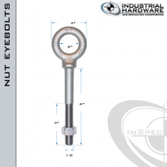 N2030-316SS-6: 1-8 x 6 in Long with 3 in Thread Shoulder Pattern Eyebolt with Nut SS Type 316 - Made in the USA