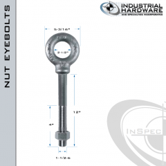 N2034-SS-12: 1-1/2-6 x 12 in Long with 4 in Thread Shoulder Pattern Eyebolt with Nut SS Type 304 - Made in the USA