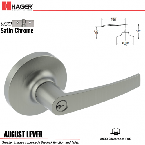 HAGER 3480 Commercial Grade 1 Storeroom Door Lever Handle Set 26D Satin Chrome 