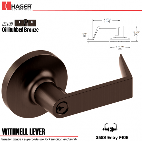 Hager 3553 Entry Lockset Lever-Grade 2 Cylindrical Lever US10 Schlage C Keyway 