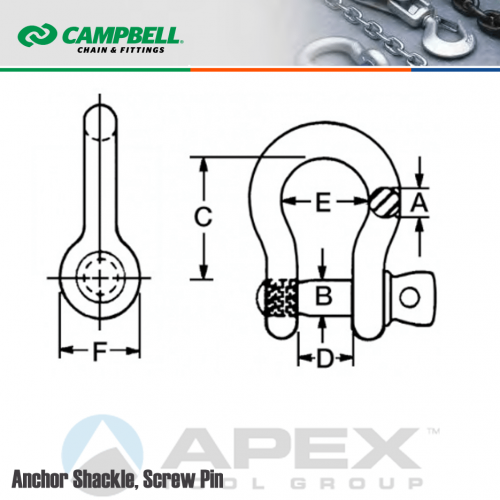 Campbell #5411405 7/8 in. Screw Pin Anchor Shackles - 6-1/2 Ton WLL -  Carbon Steel - Painted Blue
