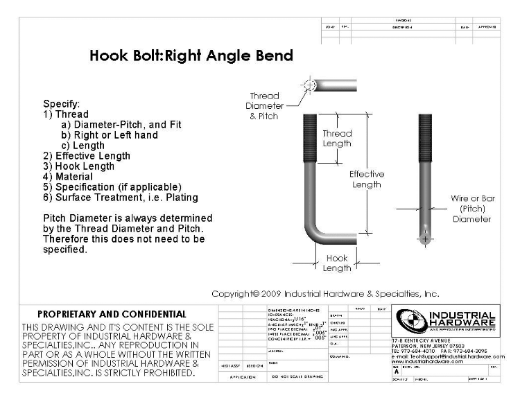 Custom Hook Bolts: Right Angle Bend or Welded