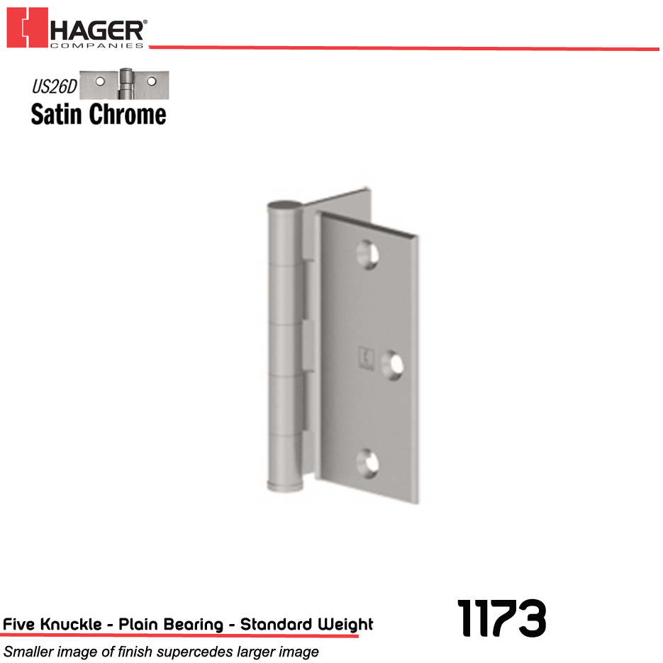 Hager 1173 4.5 US26D Half Surface Hinge Stock No 005367