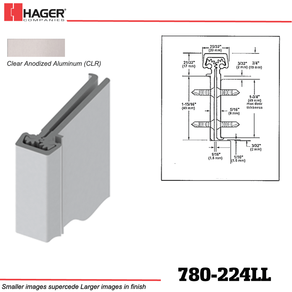 Hager 780 112HD 83" CLR 1PK 83" Concealed Leaf Roton Continuous Geared Hinge 